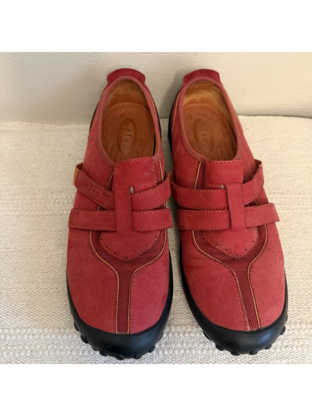 Privo Red Leather Mary Jane Comfort Walking Shoes Womens Size 10 Hook Loop